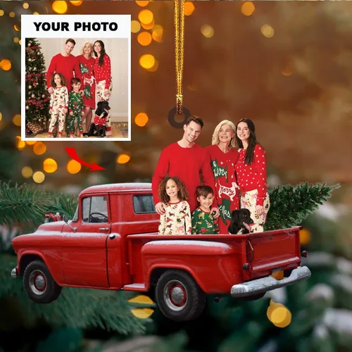 Miniatura 5 de IZI POD Adorno personalizado para tu foto, adorno de mica con foto personalizada, adorno de Navidad familiar, camión rojo familiar, adorno A9