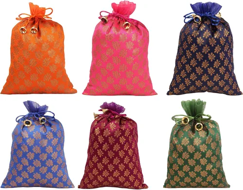 Touchstone Bolsas con cordón de tela tradicional india, hechas a mano, perfectas para regalos, joyas, bodas, bolsas, bolsas, Potli, -Mimosa