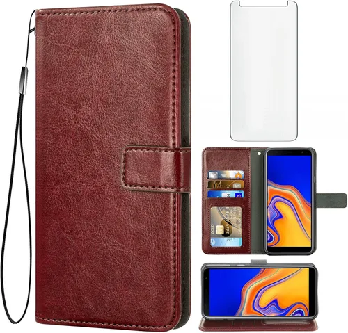 Miniatura 8 de Asuwish Compatible con Samsung Galaxy J4 Plus, protector de pantalla de vidrio templado y soporte de piel con tapa para tarjetas, accesorios