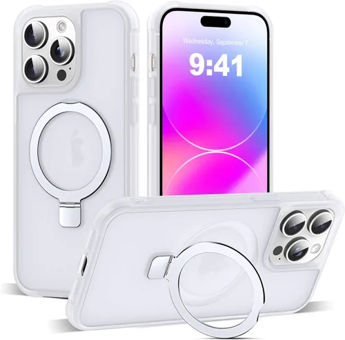 Miniatura 28 de SKYLMW – Funda compatible con iPhone 12 Pro Max y iPhone 13 Pro Max con soporte magnético invisible tipo anillo, fundas translúcidas para teléfonos