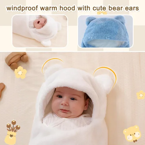 Miniatura 9 de AiWMGL Manta de Forro Polar para Bebé de Invierno 0-3 Meses Niños Niñas Envoltura Ajustable para Recién Nacido Suave y Cálida Saco de Dormir de Felpa