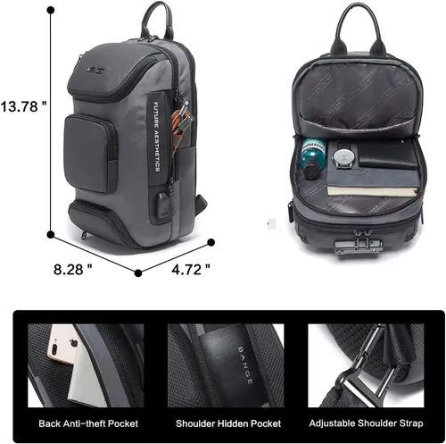 Miniatura 5 de Mochila tipo bandolera para hombre, bolsa de hombro impermeable con puerto USB