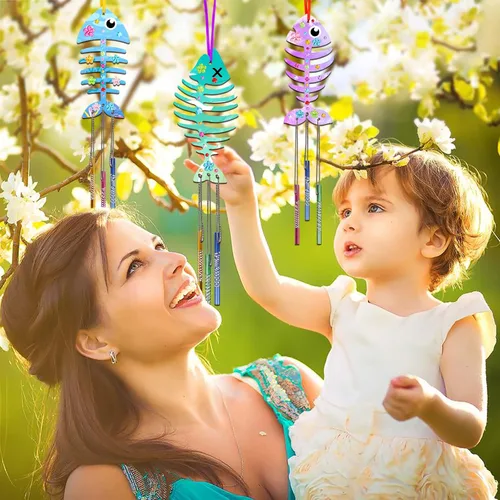 Miniatura 3 de Fennoral Paquete de 12 carillones de viento, manualidades de primavera para niños, artes y manualidades de madera para niñas y niños, haz tus Hueso