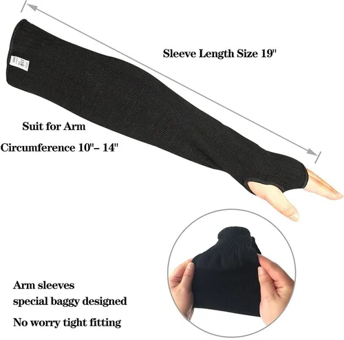 Miniatura 5 de Mangas de soldadura negras de Kevlar para brazos con agujero para el pulgar de 19 pulgadas de largo, manga de brazo de seguridad con corte, mangas