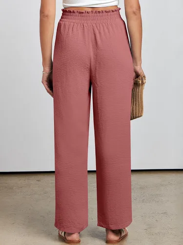 Miniatura 5 de ANRABESS Pantalones palazzo de pierna ancha para mujer, cintura alta, nudo de lazo, ligeros, elegantes, bohemios, pantalones de descanso