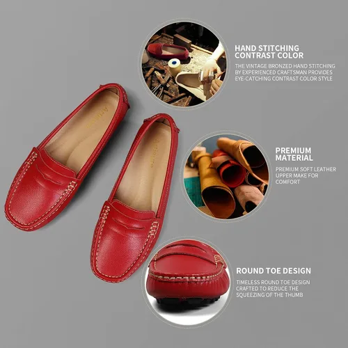 Miniatura 3 de Artisure Mocasines clásicos de cuero genuino para mujer, mocasines de conducción, mocasines casuales sin cordones, zapatos de barco cómodos y a