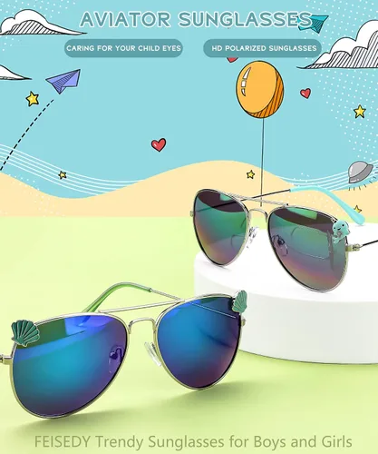 Miniatura 8 de FEISEDY Lentes de sol polarizados para niños, lentes de piloto clásicos para niñas y niños, B4062 (edad 2-10)