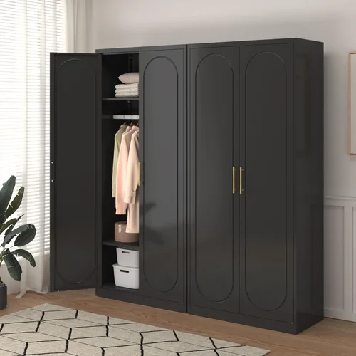 Miniatura 7 de Gabinete de Pared de Metal de 81 cm con 2 Puertas, Gabinetes Colgantes Negros con Manija, Gabinetes de Vestir de Metal, Armario Vestidor Clóset