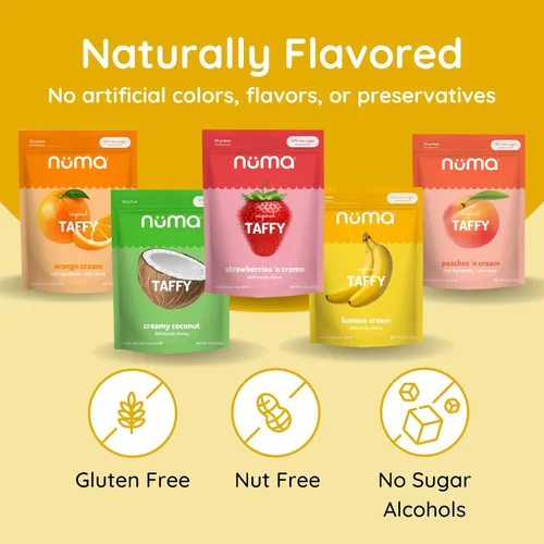 Miniatura 4 de Numa Foods Paquete variado de caramelos masticables y cremosos nutritivos - Bajo en azúcar, todo natural, sin gluten, alto en proteínas - 5 bolsas