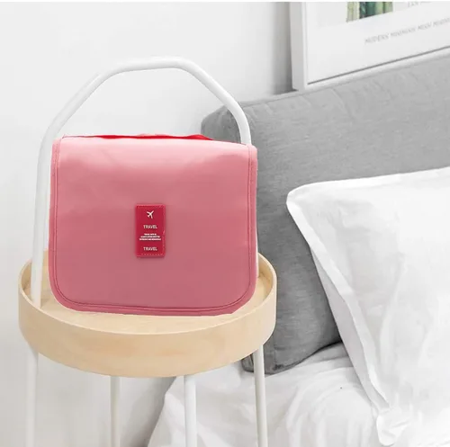Miniatura 7 de Neceser colgante – Organizador grande de viaje de maquillaje cosmético para hombres y mujeres con gancho resistente, Rosado