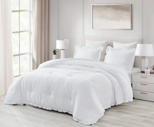 Miniatura 20 de Chezmoi Collection Nora - Juego de edredón negro tamaño King de 3 piezas, esponjoso, suave, lavado a la piedra, con volantes, ropa de cama Shabby
