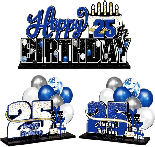 Miniatura 149 de LINGTEER Feliz 10º Cumpleaños Juego de Centros de Mesa de Acrílico Azul para Mesa - Brindemos por Diez Años Decoraciones de Regalo de Fiesta de 10º