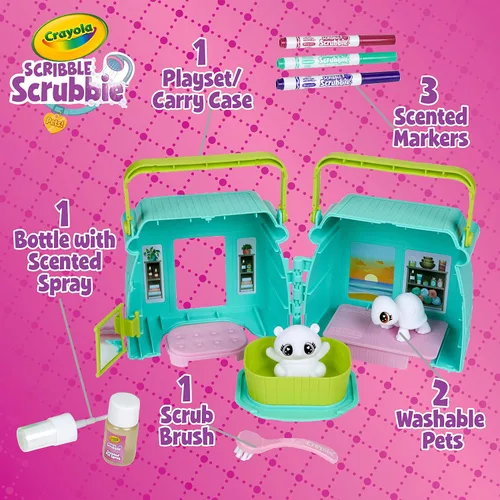 Miniatura 5 de Crayola Scribble Scrubbie Pets Spa perfumado, juego de juguetes de animales, incluye marcadores lavables y perfumados, regalos para niñas y niños, a