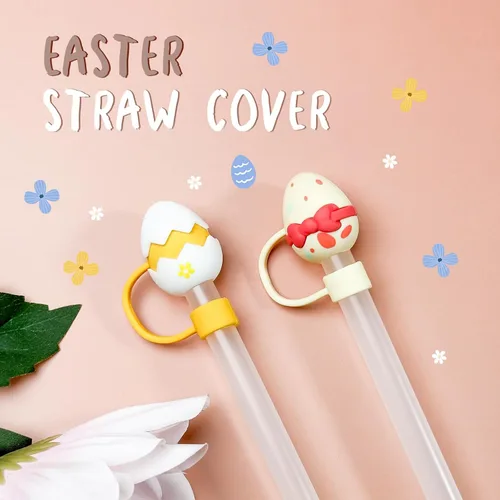 Miniatura 3 de Juego de 2 fundas de popote de silicona con diseño de huevos de Pascua para Stanley Cup de 30 oz/40 onzas, bonitos accesorios reutilizables