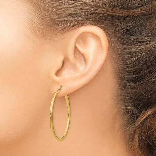 Miniatura 3 de Aretes de aro redondos clásicos de oro amarillo o blanco de 10 quilates para mujer, disponibles de 12 a 2 pulgadas, aros de oro macizo real de 10
