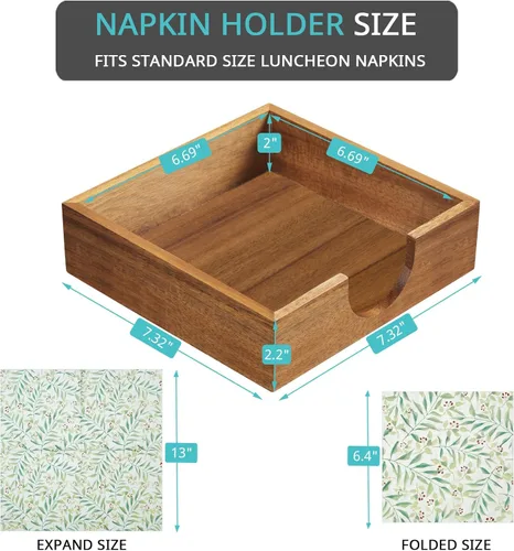 Miniatura 2 de Servilletero de madera de acacia para mesa, servilleteros para servilletas de papel, servilletero plano para almuerzo, servilleteros para decoración