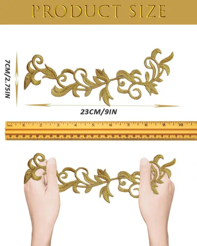 6 piezas de hojas metálicas bordadas para planchar con estampado de flores y vides, apliques de encaje, diseño largo de desplazamiento para vestido,