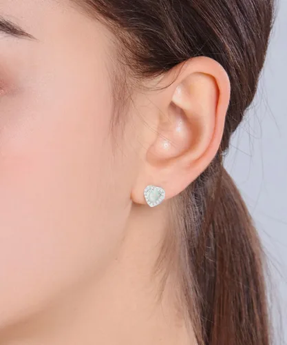 Miniatura 2 de Pendientes de ópalo de plata de ley con forma de corazón de circonio cúbico de octubre de piedra natal