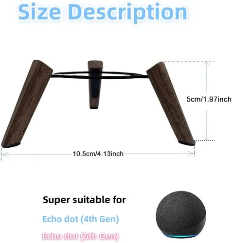 Miniatura 2 de Soporte de trípode de madera real para Alexa Echo Dots (4.ª generación) (5ª generación), soporte de madera con marco de metal y pies de silicona