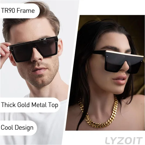 Miniatura 2 de LYZOIT Lentes de sol cuadrados de gran tamaño para mujeres y hombres, parte superior plana grande, protección UV, sombras sin montura