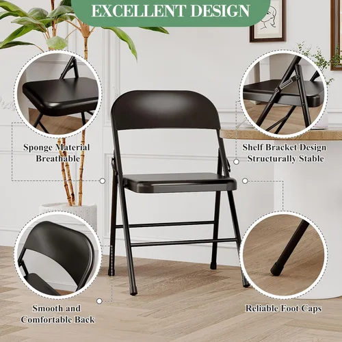 Miniatura 3 de Paquete de 4 sillas plegables con cojín, 350 libras, sillas plegables acolchadas para uso en interiores y exteriores, marco de metal resistente