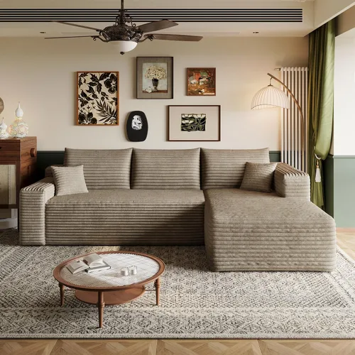Miniatura 34 de Sofá modular en forma de L de 96 pulgadas con diván, moderno y cómodo sofá de pana para sala de estar, sofá de espuma viscoelástica, no requiere