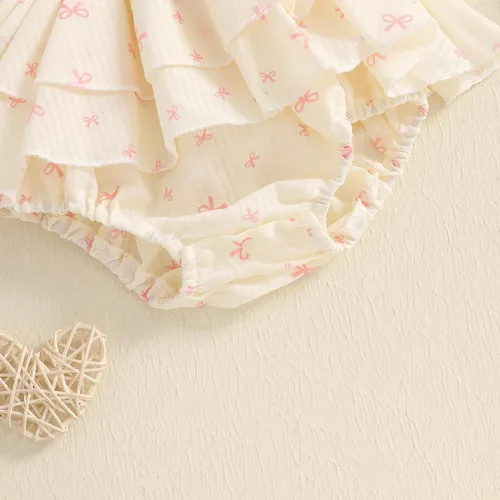 Miniatura 89 de Mameluco para bebés y niñas de 3, 6, 9, 12, 18 meses, enterizo de manga corta, fruncido, faldas y dobladillo, diadema