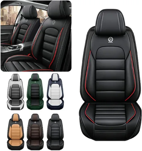 Miniatura 2 de Fundas de asiento de automóvil para Hyundai Elantra 2002-2025, impermeables, suaves, transpirables, de piel sintética, con bolsillos de Negro&rojo