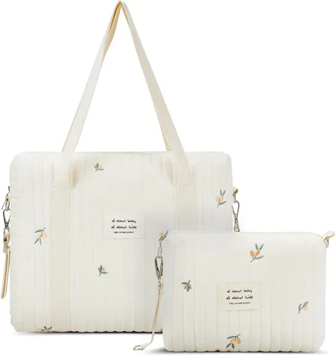 Miniatura 8 de Paterr Juego de 2 bolsas de pañales acolchadas de algodón multifuncional, bolsa de hospital de maternidad, bolsa de viaje para mujeres, enfermeras
