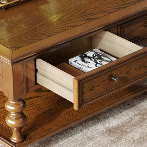 Miniatura 6 de Mesa de té para sala de estar, mesa de centro vintage de campo, mesa de centro cuadrada de madera de 43.3 pulgadas, mesa central con cajones