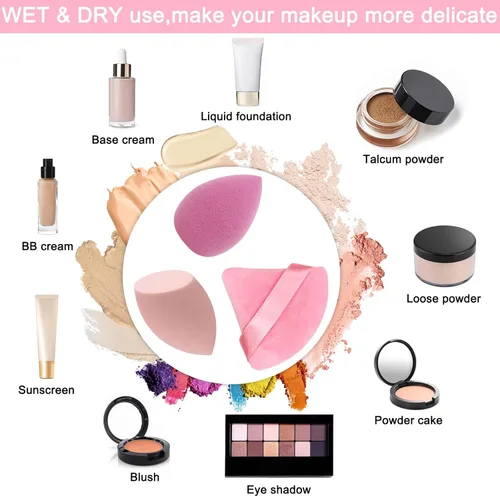 Miniatura 4 de Juego de esponjas de maquillaje profesional 6+6, esponja suave portátil de 2.76 pulgadas, esponja de mezcla de maquillaje multicolor, aplicador Rosa