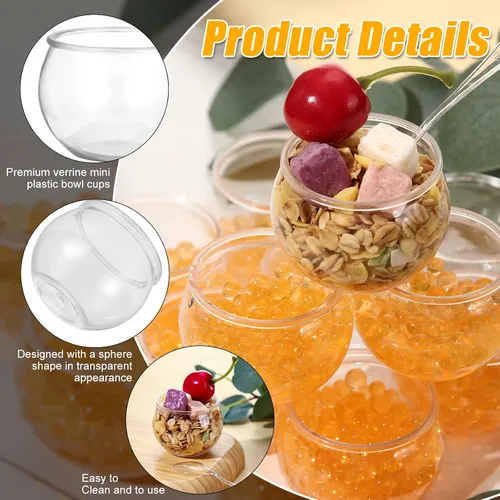 Miniatura 3 de EBOOT 100 mini tazas de postre de 2 onzas con cucharas, taza de plástico desechable redonda de plástico para parfait pequeño para boda, evento