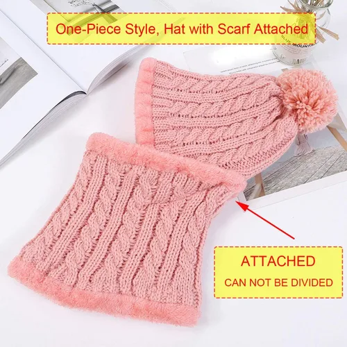 Miniatura 2 de Gorros de invierno para mujer, de una pieza, con forro polar, de punto, pasamontañas, con cuello de calavera, bufanda circular, sombrero de nieve