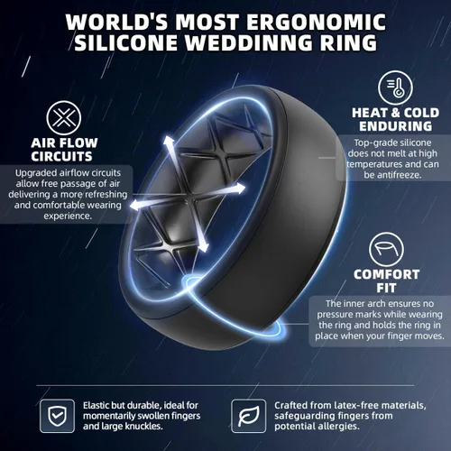 Miniatura 2 de Egnaro Anillos de boda de silicona para hombre: 1/4/6/7 Multipack de anillos de boda de goma con arco interior Diseño ergonómico transpirable
