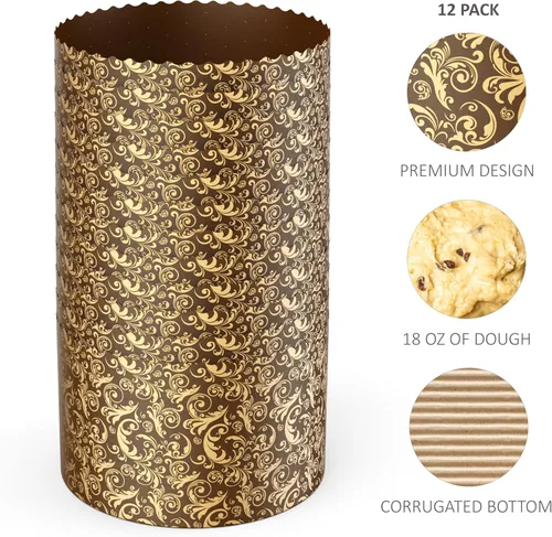 Miniatura 5 de Molde de papel para panettone premium mediano - 18 oz Molde desechable para panettone de 5 pulgadas 500 g - 12 unidades de formas para hornear paska