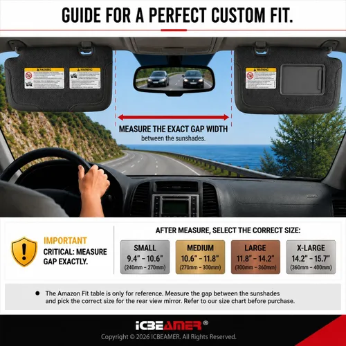 Miniatura 3 de Espejo retrovisor ICBEAMER de 9.4 pulgadas con clip Tinte azul convexo, vidrio panorámico de gran angular HD, antirreflejo, ajuste universal