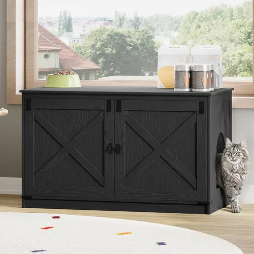 Miniatura 12 de Hzuaneri Caja de arena para gatos con cojín, mueble oculto con divisores extraíbles, entrada reversible lado izquierdo o derecho, casa para gatos