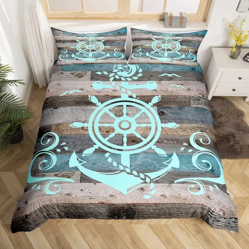 Miniatura 14 de Erosebridal Funda de edredón de ancla náutica, juego de ropa de cama con brújula oceánica, tamaño individual para niños, adolescentes, adultos