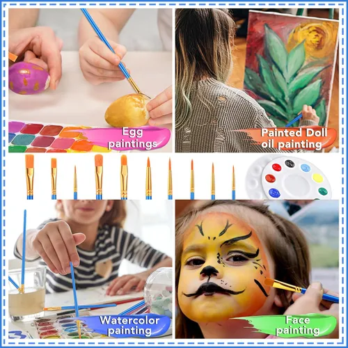 Miniatura 6 de Juego de paleta de pinceles de pintura, con 6 paquetes de 60 pinceles y 6 paletas, cabezal de pincel de nailon, adecuado para acuarela al óleo