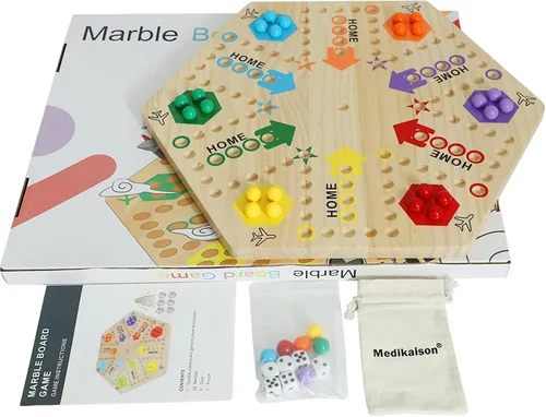 Miniatura 6 de Wahoo - Juego de mesa de mármol para 4 y 6 jugadores, juego de mesa de madera gruesa pintada de 2 caras para fiesta de familiares y amigos