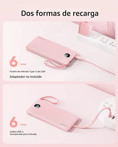 Miniatura 6 de VRURC Cargador portátil, batería de viaje compacta con 4 cables integrados de 10000 mAh, banco de carga USB C con pantalla LED, batería de viaje