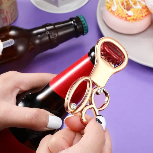 Miniatura 3 de Boao 50 unidades de abrebotellas de cumpleaños, recuerdos de fiesta, recuerdos de cumpleaños, aniversario de boda para invitados, abridor de Dorado