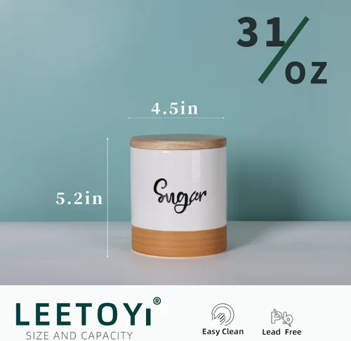 Miniatura 2 de LEETOYI Contenedores de cerámica para almacenamiento de alimentos con tapa, decoración de cocina de granja de 31 onzas, organizador