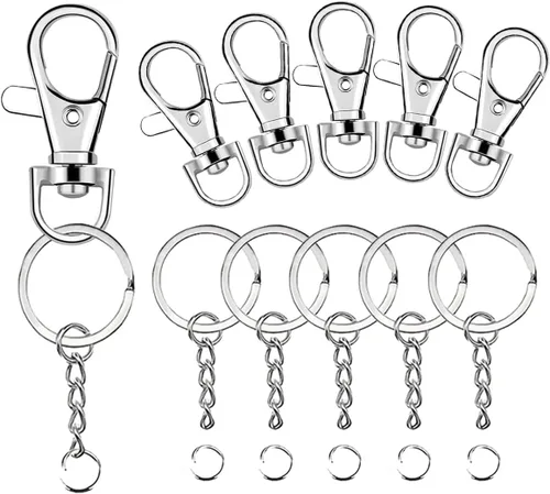 Miniatura 9 de 100 ganchos a presión con cordón y llaveros con cadena y anillos de salto para llavero, accesorios de manualidades de joyería