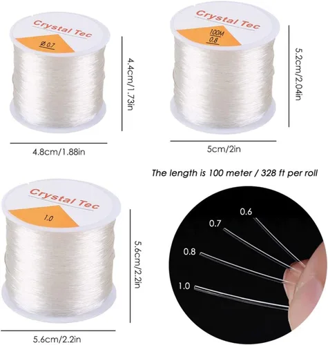 Miniatura 6 de Hilo elástico de 0.024 in para pulseras, 3 rollos de cordón elástico, cuerda elástica de cuentas de cristal para pulseras, cuentas y fabricación