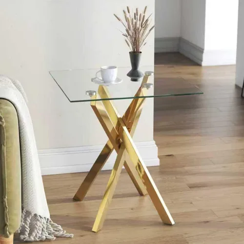 Miniatura 8 de Mesa auxiliar pequeña con patas de metal, mesa auxiliar cuadrada de vidrio templado moderna para sala de estar, sofá, oficina en casa