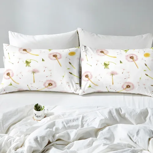 Miniatura 4 de Manfei Sábana bajera ajustable de diente de león rosa, tamaño individual, funda de cama de flores en acuarela con 1 funda de almohada, juego de ropa