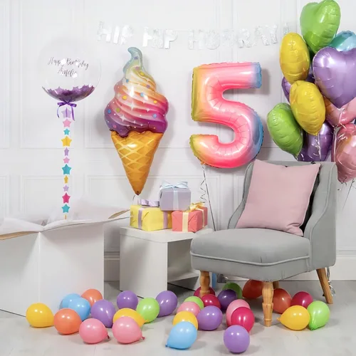 Miniatura 5 de Globos gigantes de 40 pulgadas con el número 5 del arco iris, globos de cumpleaños, globos grandes de papel de aluminio Mylar con helio