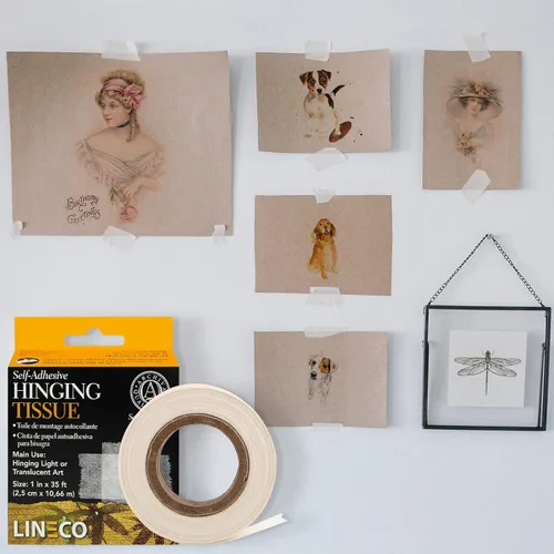 Miniatura 7 de Lineco, Archival - Pañuelo autoadhesivo para montaje con bisagras, para arte ligero y translúcido, sin ácidos, 1 pulgada x 35 pies, paquete de 1