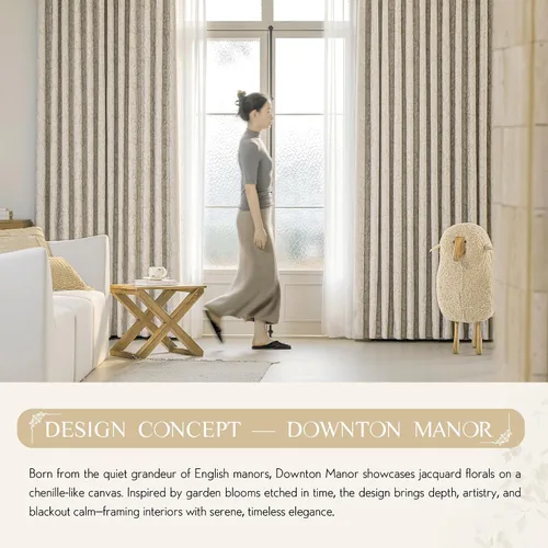 Miniatura 9 de Beauoop - Cortinas opacas beige con diseño floral jacquard, 2 paneles, para dormitorio/sala, de felpilla, gris pardo, aislantes y a prueba de ruido